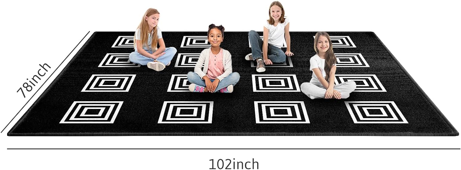 8'5"x6'5" Square Seating Classroom Carpet with 16 Seats Area Rug for School