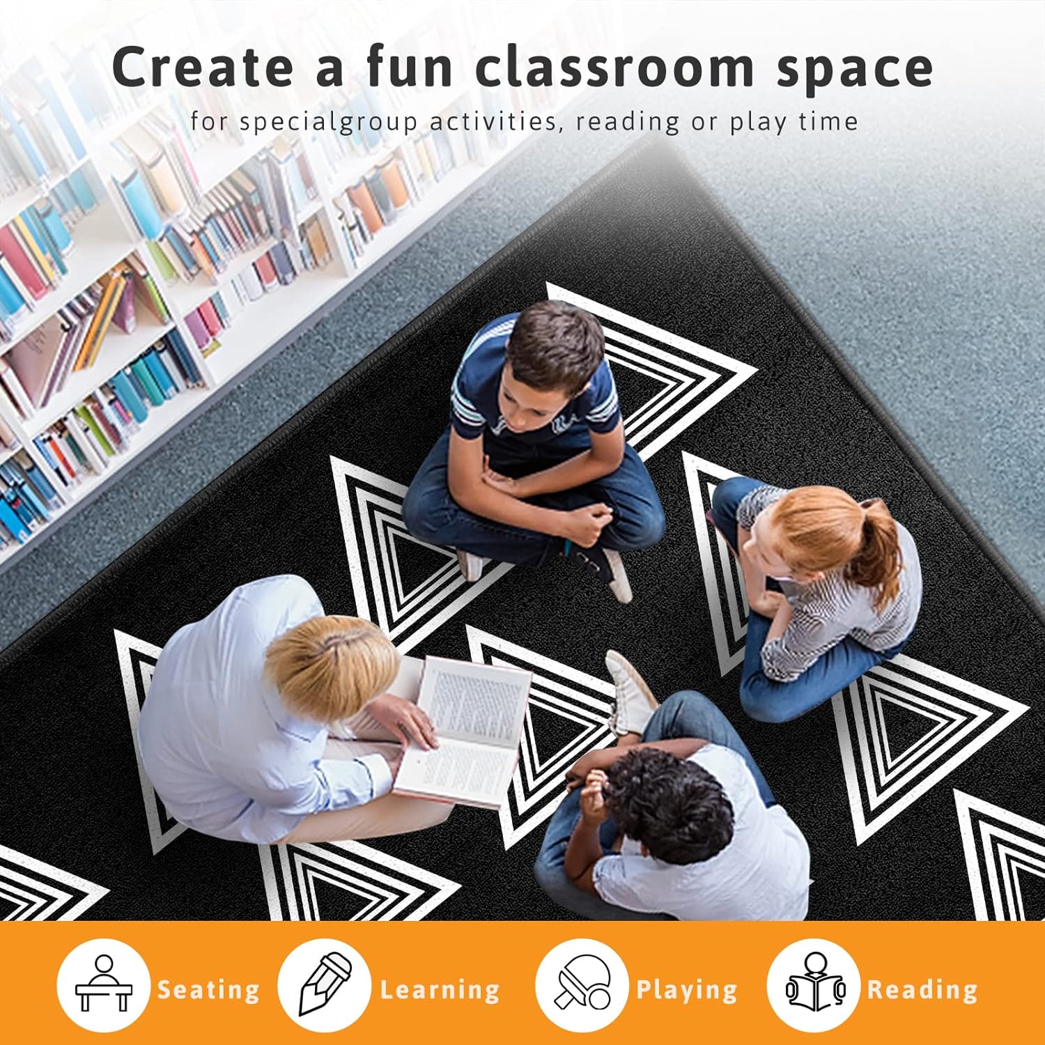 8'5"x6'5" Elementary Triangle Seating Classroom Carpet with 16 Seats Area Rug for School