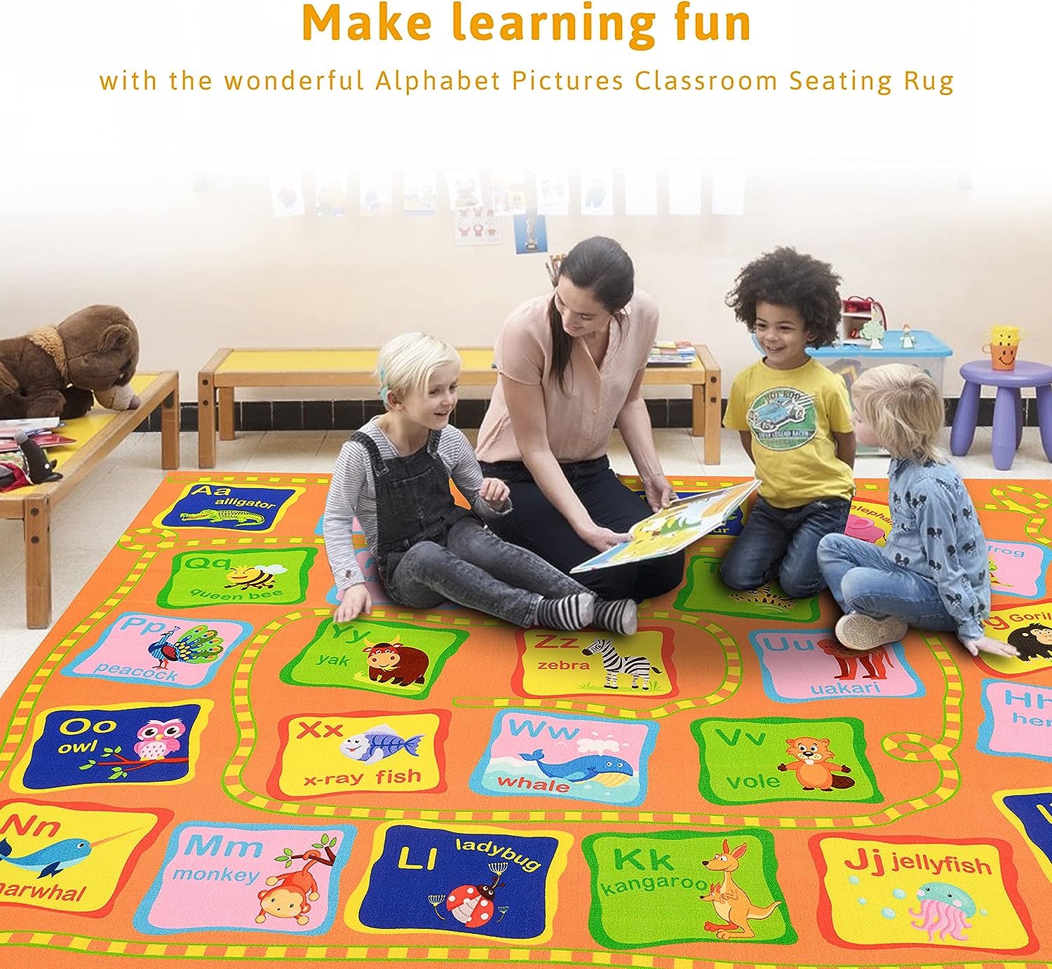 13'x7'5" Elementary Education Classroom Carpet ABC Rug For Preschool